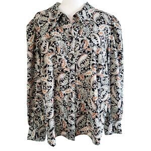 Jeannie Mae + INC Button Up Long Sleeve Paisley Print Top